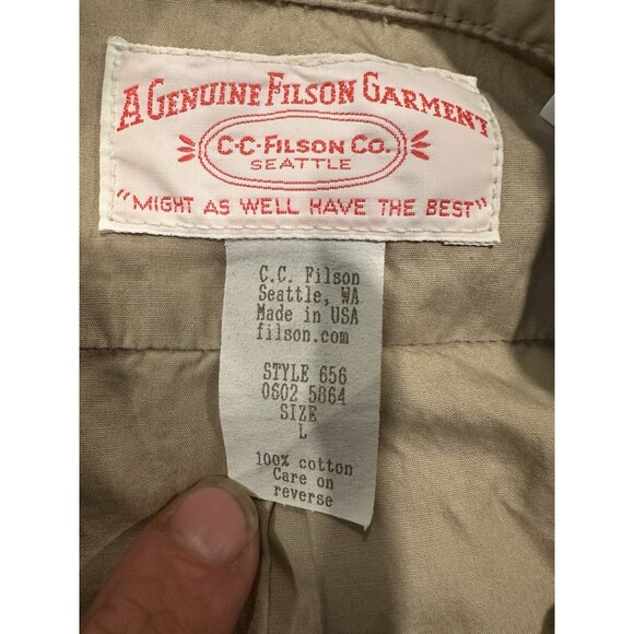 Vintage CC Filson Shirt Mens L Style 656 Khaki Fishing Outdoor Hiking Pockets - Picture 4 of 6